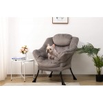 AbocoFur Modern Velvet Fabric Lazy Chair Accent Contemporary Lounge Chair Single Steel Frame Leisure Sofa Chair with Armrests and A Side Pocket Thick Padded Back Smoky Grey
