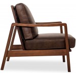 Accent Chair 1inchome Mid Century Modern Chair Retro Armchair with Wood Frames and Upper Cow Leather Upholstered Removable Cushions Leisure Slipper Chair for Living Room Bedroom 1pcs Walnut