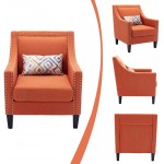 Accent Chair with Small Pillow Mid Century Armchair with Decorative Nailheads and Solid Wooden Legs Modern Chairs for Living Room and Bedroom Orange