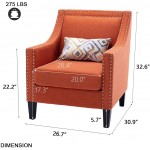 Accent Chair with Small Pillow Mid Century Armchair with Decorative Nailheads and Solid Wooden Legs Modern Chairs for Living Room and Bedroom Orange
