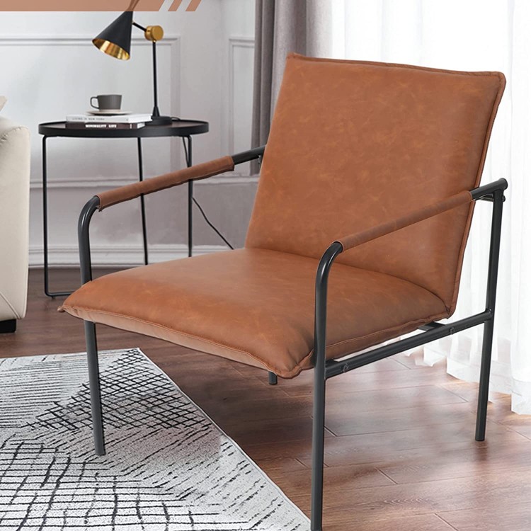 ALPHA HOME Accent Chair Sofa Chair Lounge Chair with Metal Leg for Home Office Study Living Room Vanity Bedroom,Brown