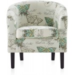 BELLEZE Modern Accent Arm Club Chair Linen Tub Barrel Style for Living Room Bedroom or Reception Room with Flared Legs and Plush Cushion Highland Butterfly Print