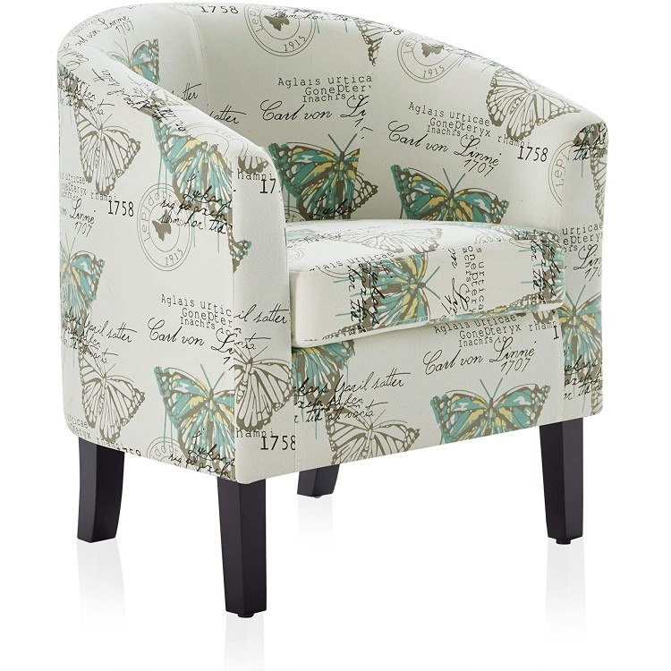 BELLEZE Modern Accent Arm Club Chair Linen Tub Barrel Style for Living Room Bedroom or Reception Room with Flared Legs and Plush Cushion Highland Butterfly Print