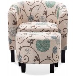BELLEZE Modern Accent Club Chair with Ottoman Stylish Round Arms Curved Back Deep Barrel Design & Soft Cushion Linen Fabric Upholstery in Print Script Lydia Floral Beige