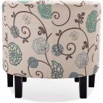 BELLEZE Modern Accent Club Chair with Ottoman Stylish Round Arms Curved Back Deep Barrel Design & Soft Cushion Linen Fabric Upholstery in Print Script Lydia Floral Beige