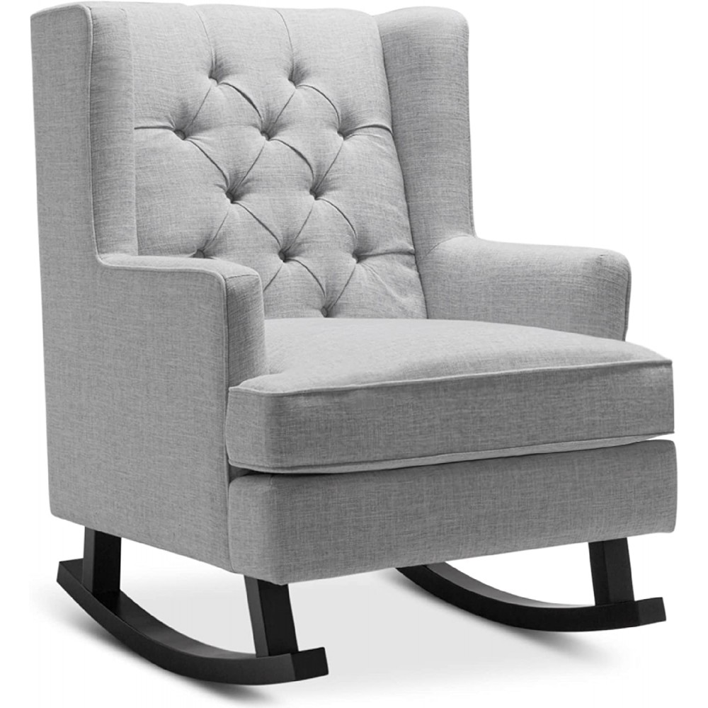 Best Choice Products Rocking Accent Chair Tufted Upholstered Luxury Velvet Wingback for Nursery Living Room Bedroom w Wood Frame Gray