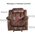 CANMOV Massage Rocker Recliner Chair with Heat and Vibration Manual Recliner Antiskid Fabric Single Sofa Heavy Duty Reclining Chair for Living Room Brown
