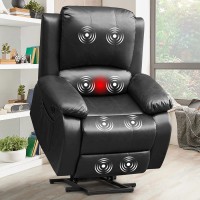 CDCASA Power Lift Recliner Chair for Elderly Faux Leather Electric Chairs with Heat and Massage,USB Ports,Remote Control,Side Pocket Reclining Chairs for Living Room Bedroom Black 1#