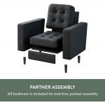 Edenbrook Lynnwood Upholstered Accent Chair for Living Room Arms-Square Tufting Black Faux Leather