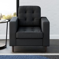 Edenbrook Lynnwood Upholstered Accent Chair for Living Room Arms-Square Tufting Black Faux Leather
