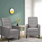 Giantex Set of 2 Push Back Recliner Chair Modern Fabric Recliner w Button-Tufted Back Accent Arm Chair for Living Room Bedroom Home Office Grey