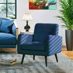 JustRoomy Armchair for Living Room Accent Chair Modern Linen Fabric Bedroom Chair Single Sofa Comfortable Upholstered Arm Chair with Tapered Legs Removable Seat Cushion for Small Spaces Blue