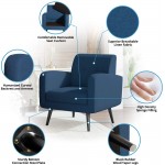 JustRoomy Armchair for Living Room Accent Chair Modern Linen Fabric Bedroom Chair Single Sofa Comfortable Upholstered Arm Chair with Tapered Legs Removable Seat Cushion for Small Spaces Blue