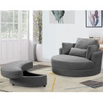 Linen Accent Swivel Barrel Sofa Chair Big Round Club Lounge Chair with Storage Ottoman and Pillows for Living Room Bedroom Office