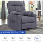 Living Room Power Lift Massage Recliner Chair for Elderly Heated Ergonomic Lounge Fabric Vibratory Massage Chair with Cup Holders Heating Remote Control