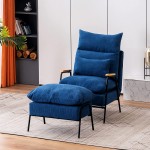 Mcombo Accent Recliner with Ottoman Fabric Arm Club Chair with Metal Legs Adjustable Backrest and Pillow Single Sofa Chair for Living Room Bedroom 4055 Blue