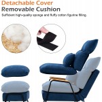 Mcombo Accent Recliner with Ottoman Fabric Arm Club Chair with Metal Legs Adjustable Backrest and Pillow Single Sofa Chair for Living Room Bedroom 4055 Blue