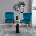 Modern Small Blue Velvet Armless Accent Reading Sofa Chair Set of 2 Comfy Bedroom Chairs for Adults Vintage Wingback Club Slipper Chair for Living Room Cute Desk Decorative Office Chair 2 Blue