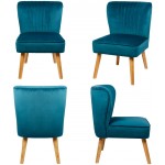 Modern Small Blue Velvet Armless Accent Reading Sofa Chair Set of 2 Comfy Bedroom Chairs for Adults Vintage Wingback Club Slipper Chair for Living Room Cute Desk Decorative Office Chair 2 Blue