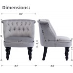Modern Velvet Accent Slipper Chairs Set of 2 21.7" Wide Button Tufted Living Room Chair with Solid Wood Legs 16.1” Seat Height Barrel Chair Mid Back Side Chair for Bedroom Small Places Grey