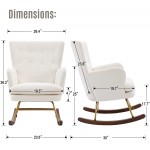 Modern Velvet Rocking Chair Upholstered Button Tufted Nursery Chair with Wooden Base Comfy Baby Nursing Chair with Wingback High Back Rocker Chair for Bedroom Living Room Chair White
