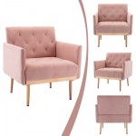 Modern Velvet Single Sofa Chair Upholstered Accent Living Room Chair Comfy Armchair with Rose Golden Metal Legs Tufted Chair for Reading or Lounging Pink
