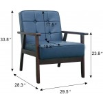 Okeysen Accent Chair Mid Century Modern Leather Accent Chairs for Living Room Retro Reading Arm Chair Wooden Single Chair for Living Room Bedroom Waiting Room Navy Blue Button Tufted