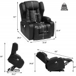 Power Lift Recliner Chairs for Elderly with Massage & Heating PU Leather Sleeper Chair Sofa Recliners for Living Room Home Theater Seat Infinite Position Cup Holders USB Port Side Pockets Black-2