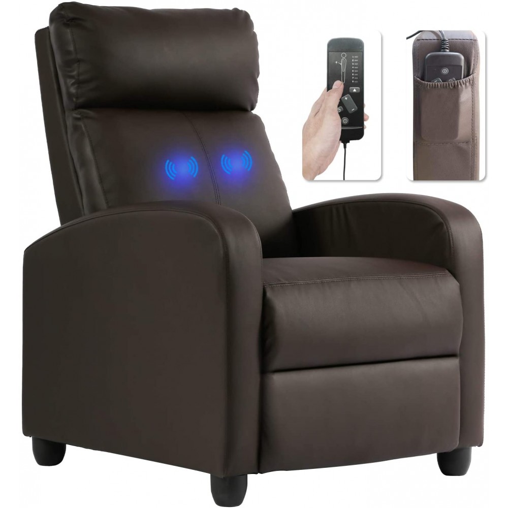 Recliner Chair for Living Room Massage Recliner Sofa Reading Chair Winback Single Sofa Home Theater Seating Modern Reclining Chair Easy Lounge with PU Leather Padded Seat Backrest Brown