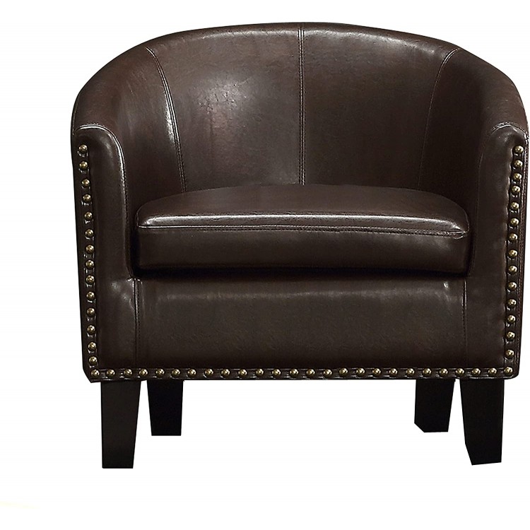 Rosevera Duilio Club Style Barrel Armchair For Living Room Faux Leather Accent Chair Leather Brown
