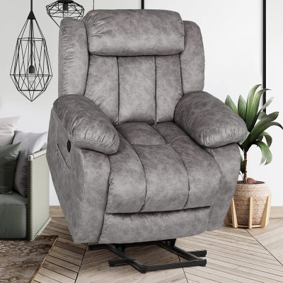 SENYUN Electric Power Lift Recliner Chair with Heat & Massage for Elderly Plush Fabric Reclining Chairs for Seniors Home Living Room Light Gray