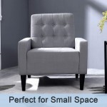 Top Space Accent Chair Living Room Chair Arm Chairs Single Sofa Upholstered Gray Comfy Fabric Mid-Century Modern Furniture for Bedroom Office 1PCS-1 Gray