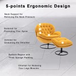 Velvet Swivel Accent Chair with Ottoman Set Modern Lounge Chair with Footrest Comfy Armchair with 360 Degree Swiveling for Living Room Bedroom Reading Room Home Office Metal Base Frame Yellow