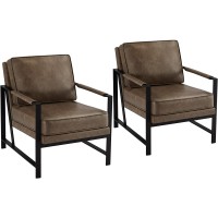 Yaheetech Accent Chair Retro Upholstered Faux Sofa Chair Retro Arm Chair with Metal Legs Plush Cushion Seat for Living Room Dining Room Bedroom Study 2pcs Brown