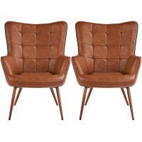 Yaheetech Faux Leather Leisure Chair Accent Chair Armchair Upholstered Biscuit Tufted Living Room Chairs with Tapered Legs for Dining Room Home Office Study Vanity Bedroom Brown Set of 2