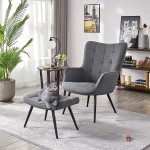 Yaheetech Living Room Chair & Ottoman Modern Accent Chair Fabric Armchair with Footstool Loung Chair with Footrest Home Bedroom Living Room Gray