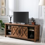 58In Farmhouse TV Stand for 60 65 inch TV,Wood Sliding Barn Doors Entertainment Center Rustic TV Stand with Adjustable Storage Shelf,Media Cable Box Gaming TV Console Vintage Brown 2