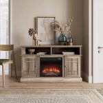 BELLEZE Modern 48 Inch Farmhouse Electric Fireplace TV Stand & Media Entertainment Center Console Table for TVs up to 50 Inch with Open Storage Shelves & Cabinets Norrell Ashland Pine