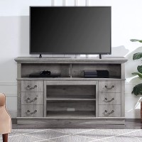 BELLEZE Modern 60 Inch Rustic Wood TV Stand & Media Entertainment Center Console Table for TVs up to 65 Inches with Open Storage Shelves & Cabinets Stoneford Gray Wash