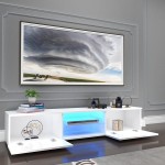 COSVALVE High-Gloss Fronts LED-Light TV Stands for 65 Inch Flat Screen Storage Shelves Entertainment Center,TV Console for Living Room TV Media Console Furniture,White