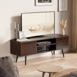 Cozy Castle Mid-Century Modern TV Stand for 55 60 inch TV Entertainment Center with Storage Cabinet and Open Shelves TV Media Console for Living Room Bedroom and Office Brown