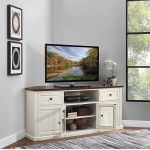 Crosley Furniture Shelby 60" Corner TV Stand White with Mahogany Top