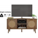Farmhouse Rattan TV Stand for TVs Up to 45 Inch Modern Storage Cabinet Entertainment Media Center Console Table with Open Shelf for Living Room Furniture Decor Walnut