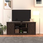 Farmhouse TV Stand for 65+ inch TV with Sliding Barn Door Entertainment Center with Storage for Living Room Modern Console Storage Cabinet Adjustable Shelves Espresso