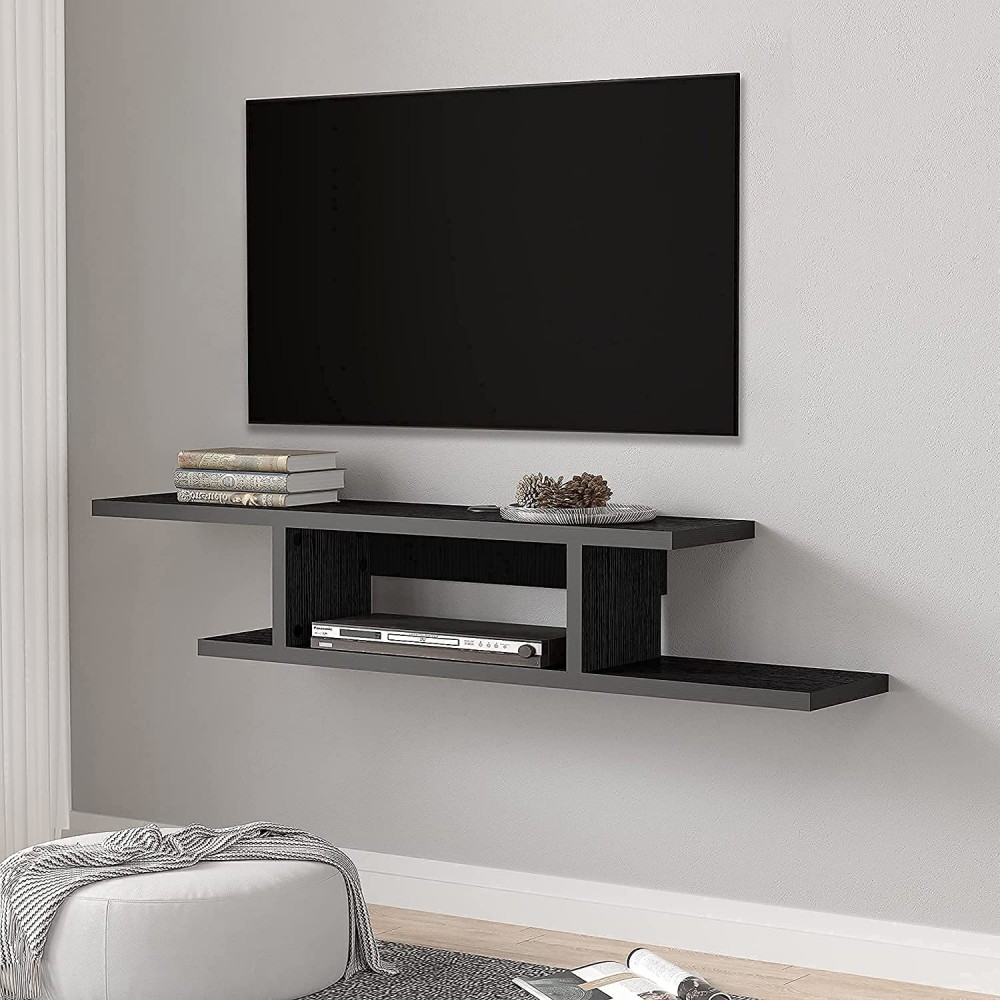 FITUEYES Concise Floating TV Stand Shelf Wall Mounted Entertainment Center Media Console Component Black Grain 50"