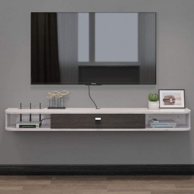 Floating TV Console,Wall-Mounted Media Console TV Cabinet Floating TV Stand Entertainment Shelf with Door and Storage 55.11IN Grey-White