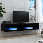 Floating TV Stand for TVs Up to 85 inch 70 inch Wall Mounted Haning TV Stand with LED Lights High Glossy Floating Entertainment Centre Hanging Media Console Shelf Modern Under TV Floating TV Shelf