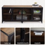 Industrial Metal Modern Mesh TV Stand for TVs up to 65" Storage Console with Cabinet Shelves Doors Living Room Office Media Entertainment Center 60 Inches Barnwood Brown