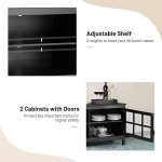 KOTEK Modern TV Stand with Storage 50 Inches TV Console w Glass Doors & Adjustable Shelves Entryway Cabinet Living Room Entertainment Center Black