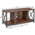 KSWIN TV Stand 42'' Gaming Entertainment Center with LED Light Industrial TV Cabinet with Adjustable Glass Shelf for TV up to 50'' Small TV Media Console Table for Living Room Bedroom Rustic Brown